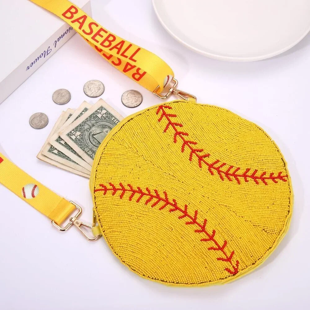 Beaded Sports Purse for Women Baseball Basketball Soccer Crossbody Shoulder Bag
